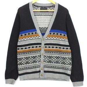 Foreign Exchange Cardigan Sweater Men's Multicolor Button Up V-neck Size Medium